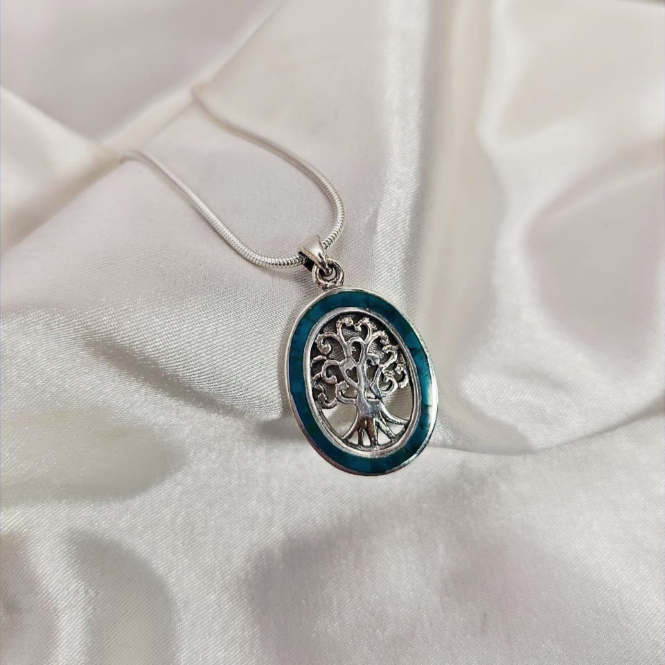 Turquoise Inlay Tree of Life Pendant image 3
