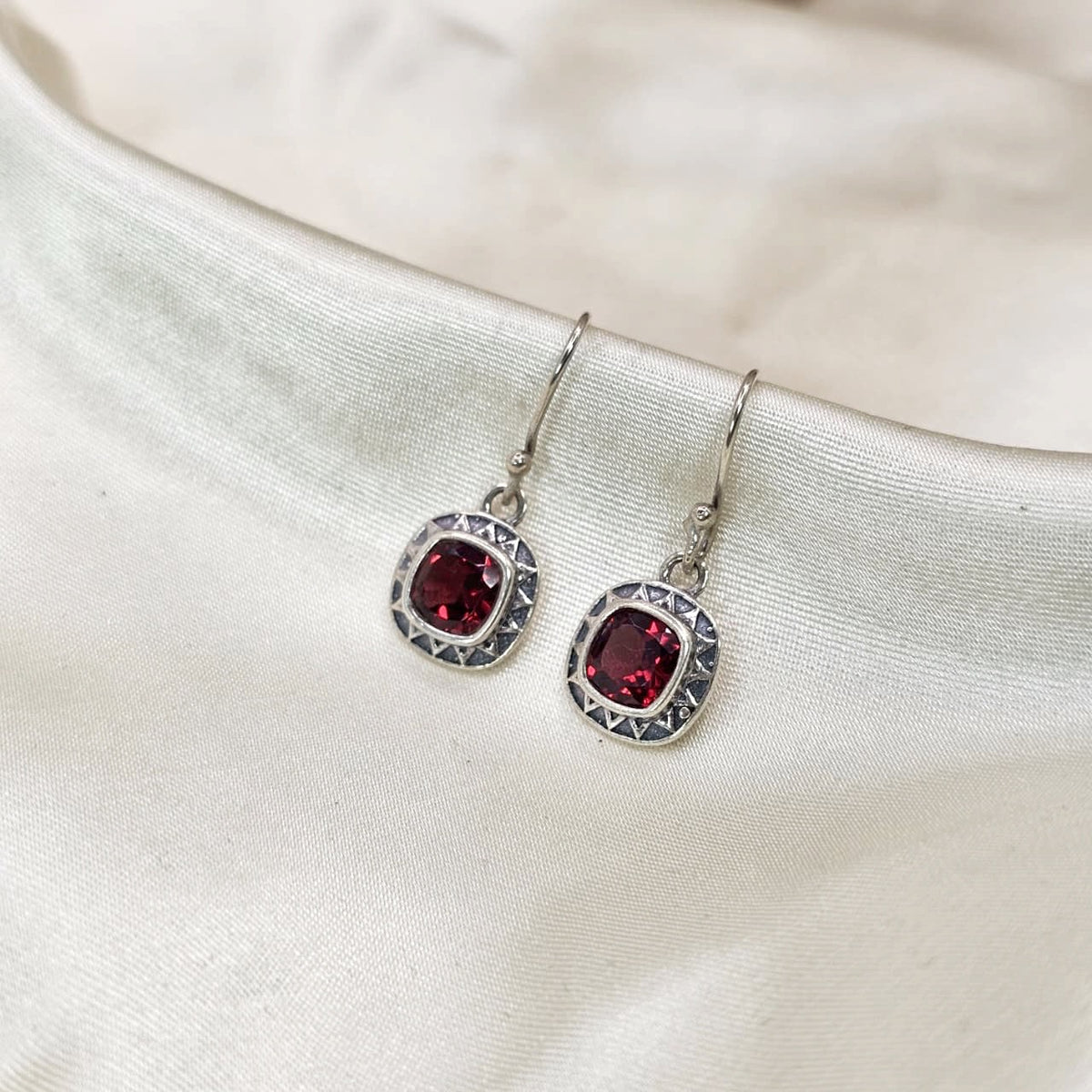 Garnet Cushion-Cut Drop Earrings