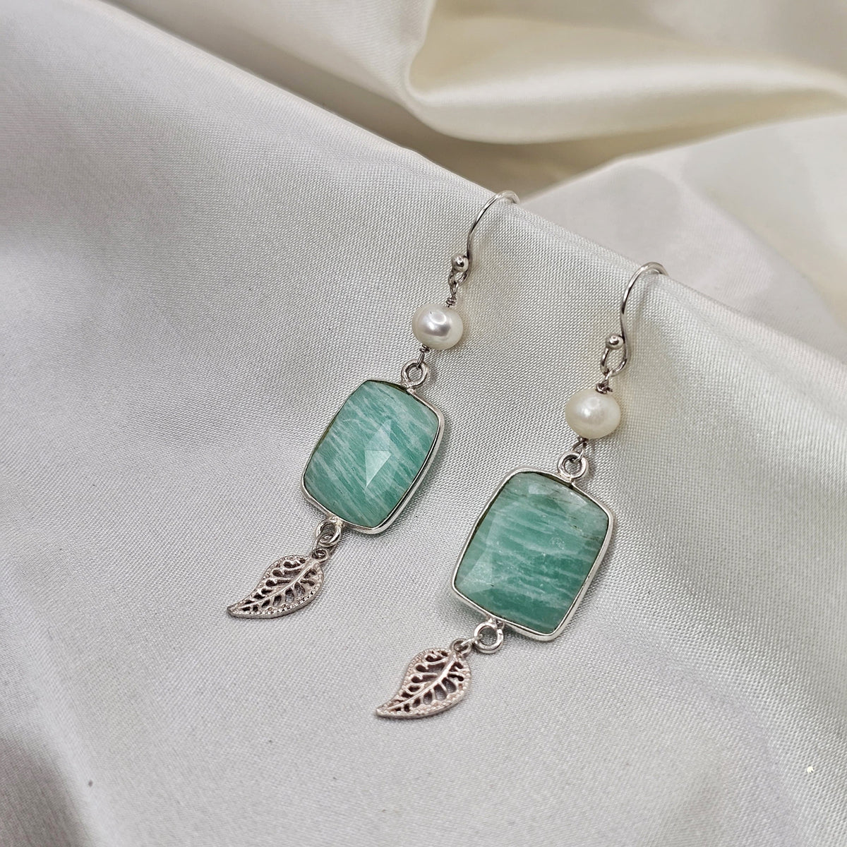 Amazonite & Pearl Drop Earrings