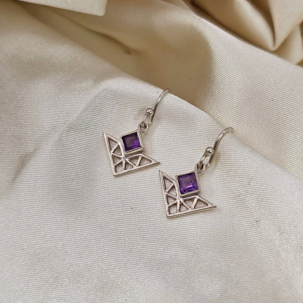 Amethyst Geometric Filigree Drop Earrings