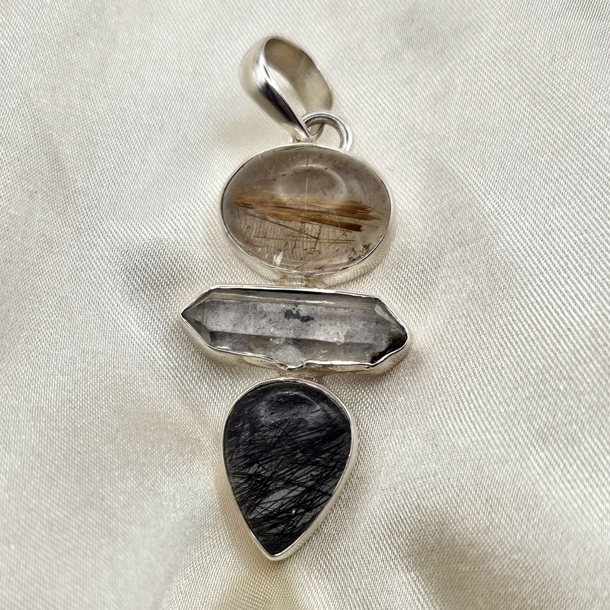 3 Stone Rutile Quartz Totem Pendant image 3