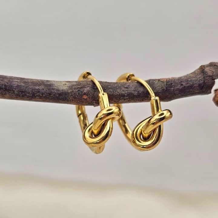 18k Gold Plated Stainless Steel Knot Hoop Earrings