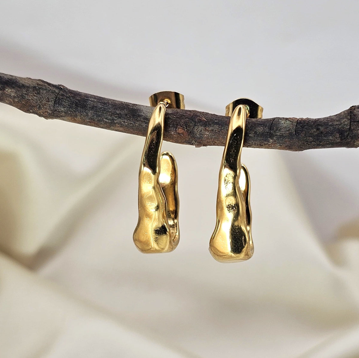 18k Gold Plated Stainless Steel Organic Hoop Earrings