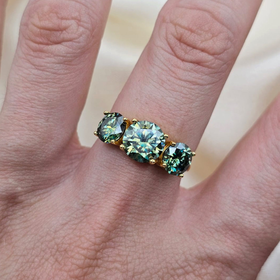 18ct Gold Plated Green Moissanite Trilogy Ring image 4