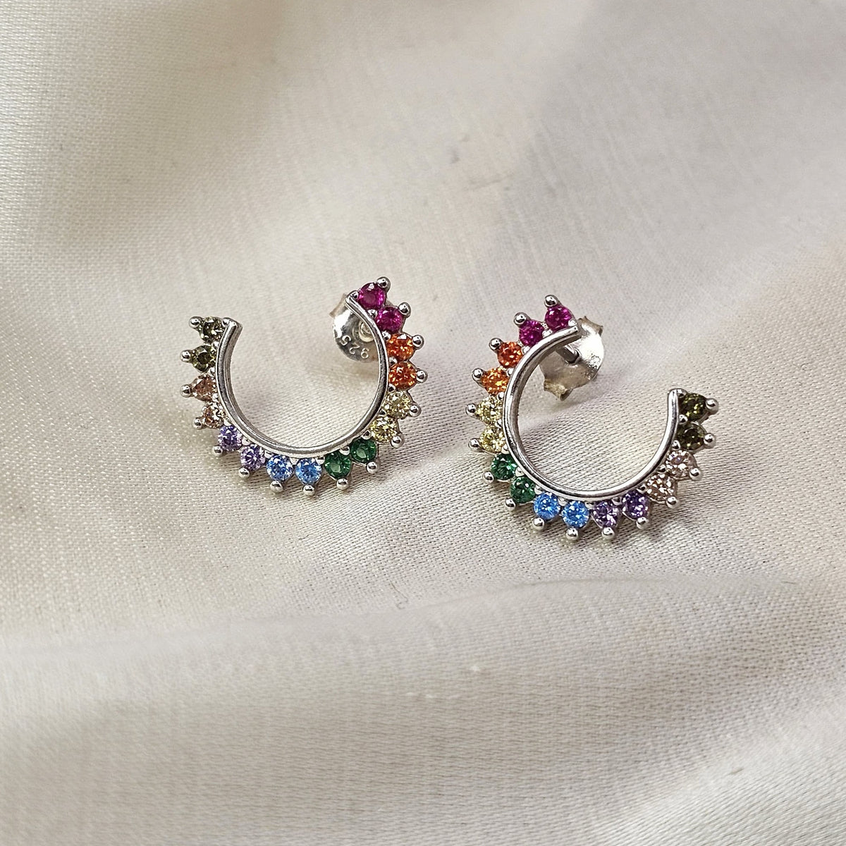 Multicoloured Cubic Zirconia Hoop Stud Earrings