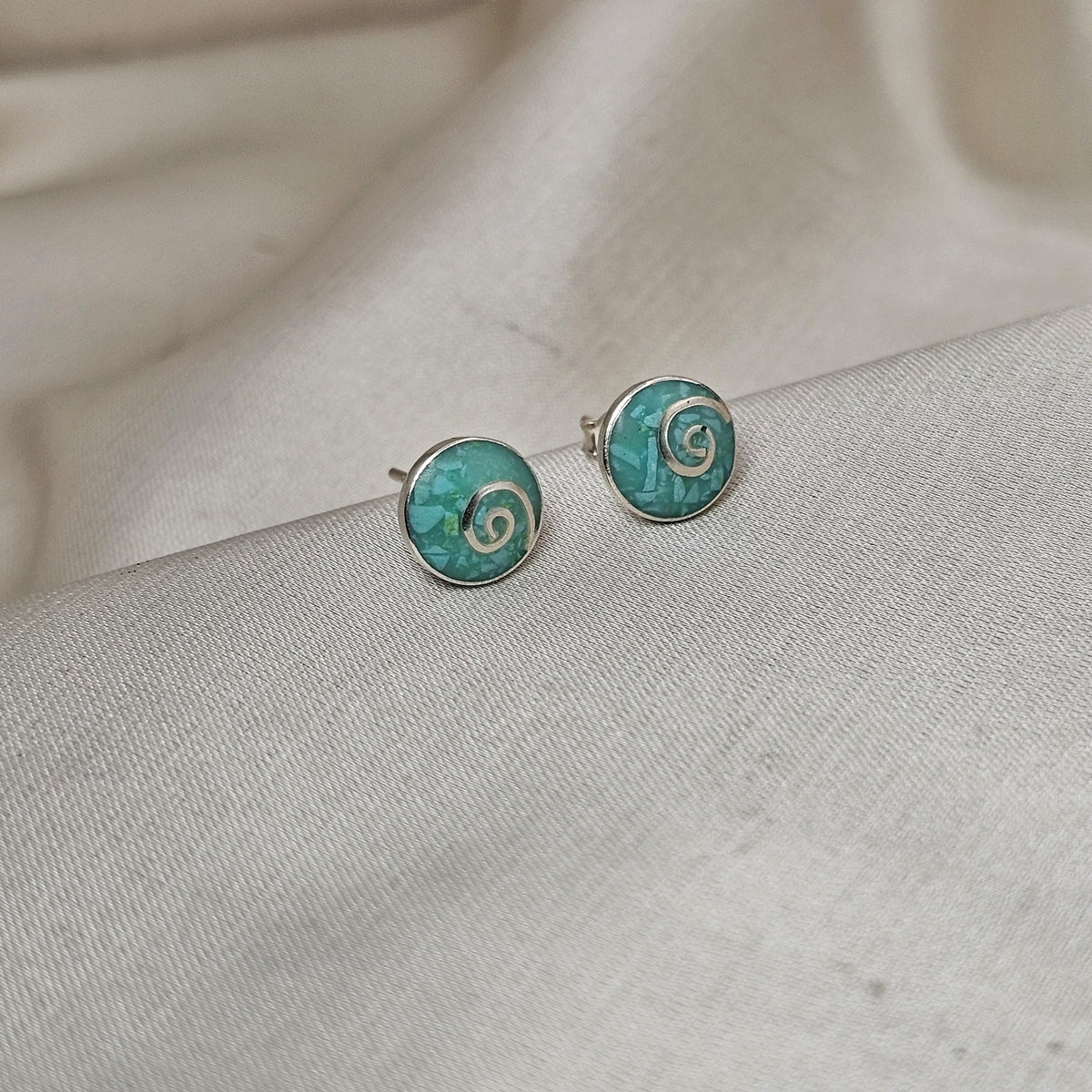 Spiral Blue Shell Stud Earrings