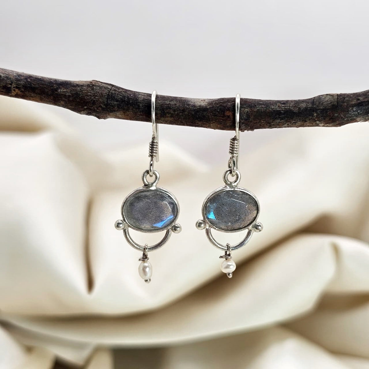 Labradorite & Freshwater Pearl Drop Earrings