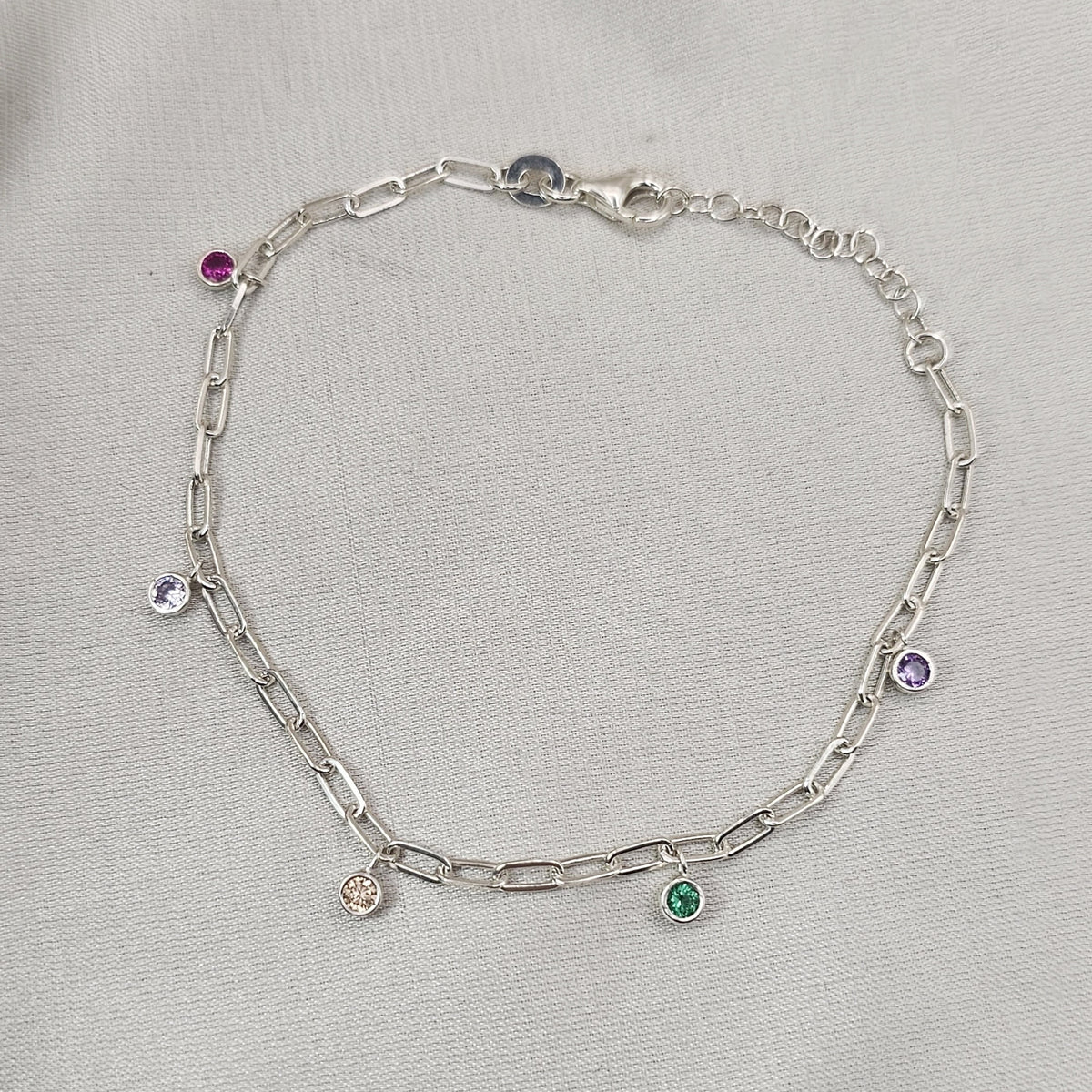 Multicolour Cubic Zirconia Paperclip Bracelet