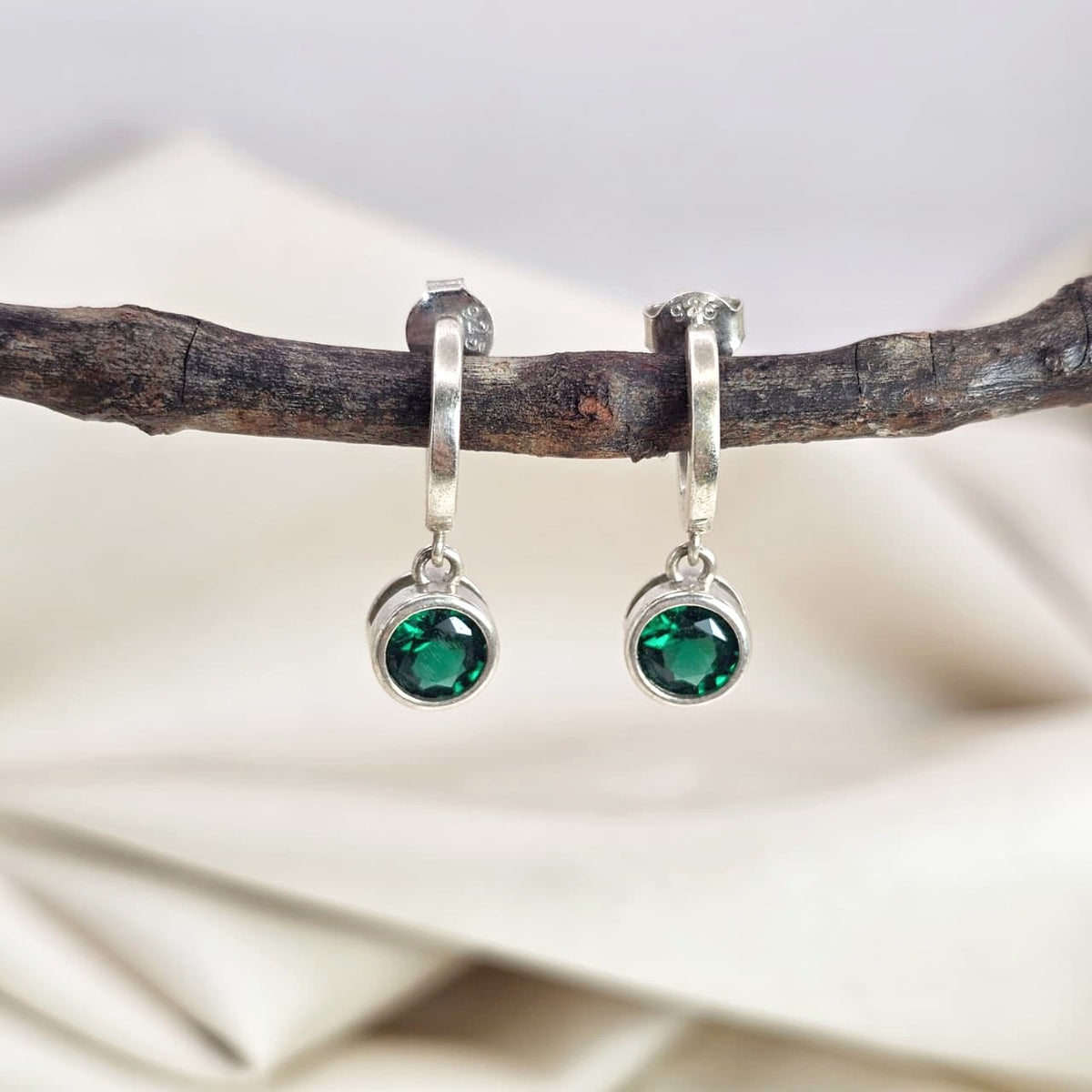 Emerald Green Cubic Zirconia Hoop Drop Earrings