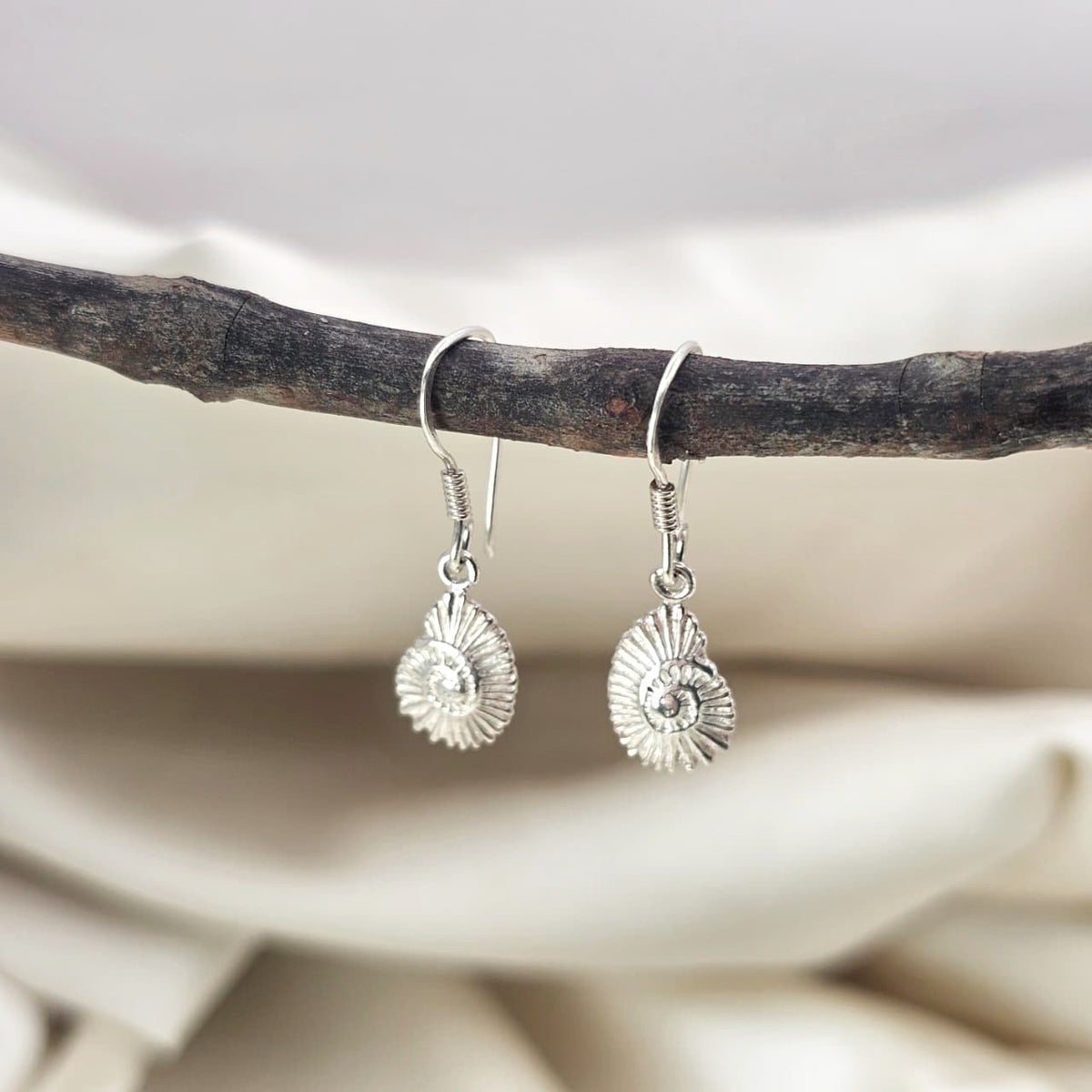 Ammonite Spiral Shell Drop Earrings