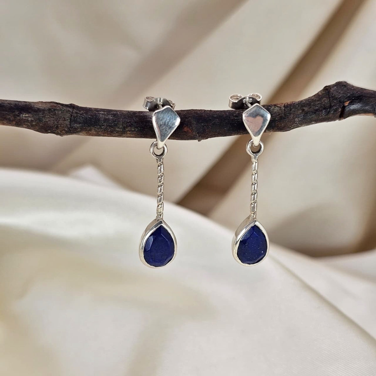 Lapis Lazuli Teardrop Chain Earrings