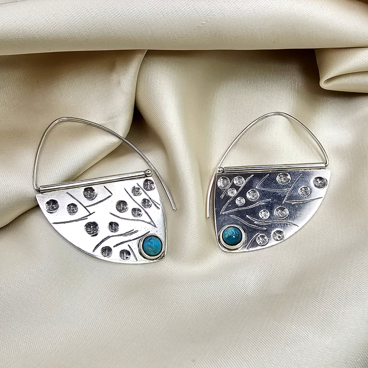 Geometric Earrings with Turquoise Accents image 2