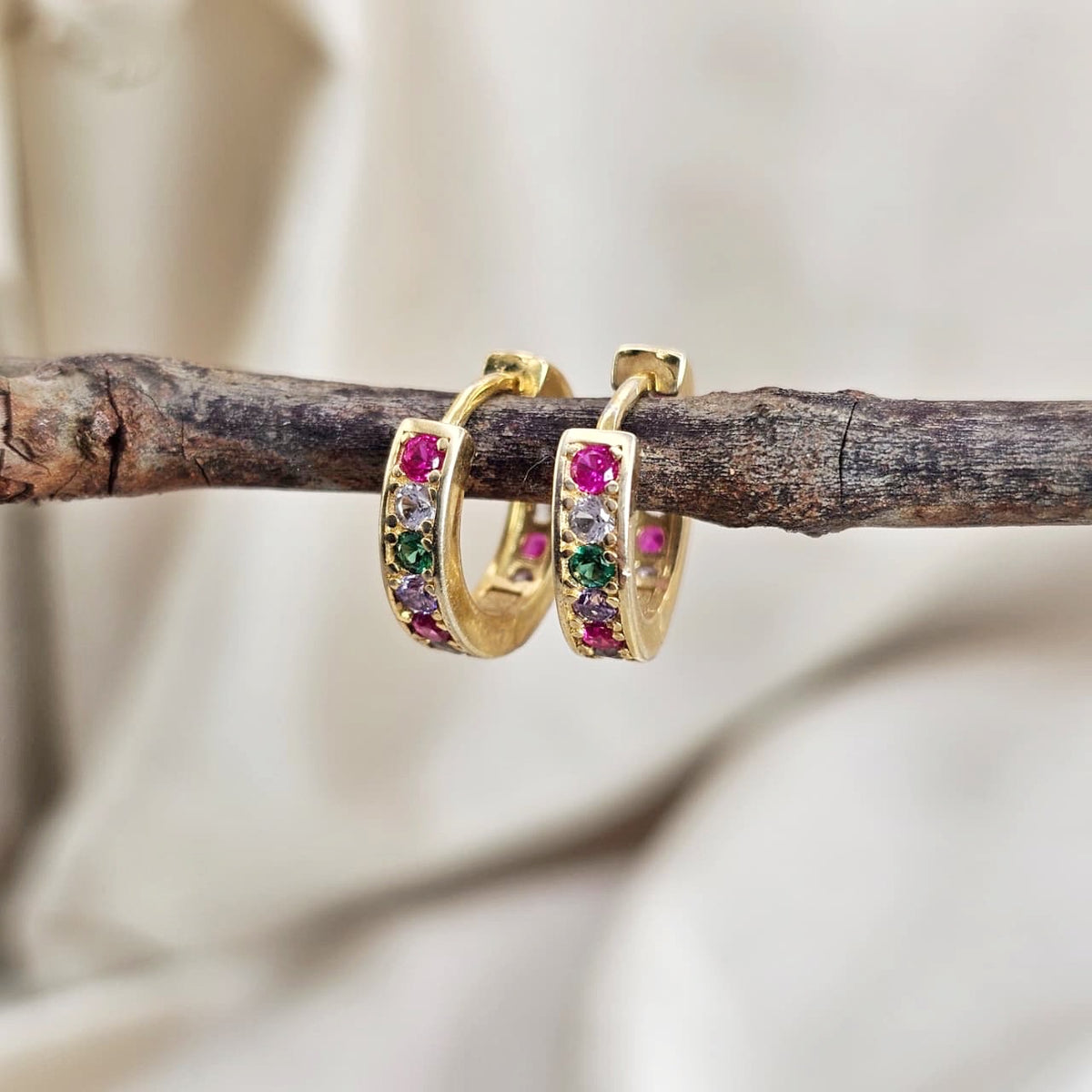 18k Gold Plated Cubic Zirconia Huggie Hoop Earrings