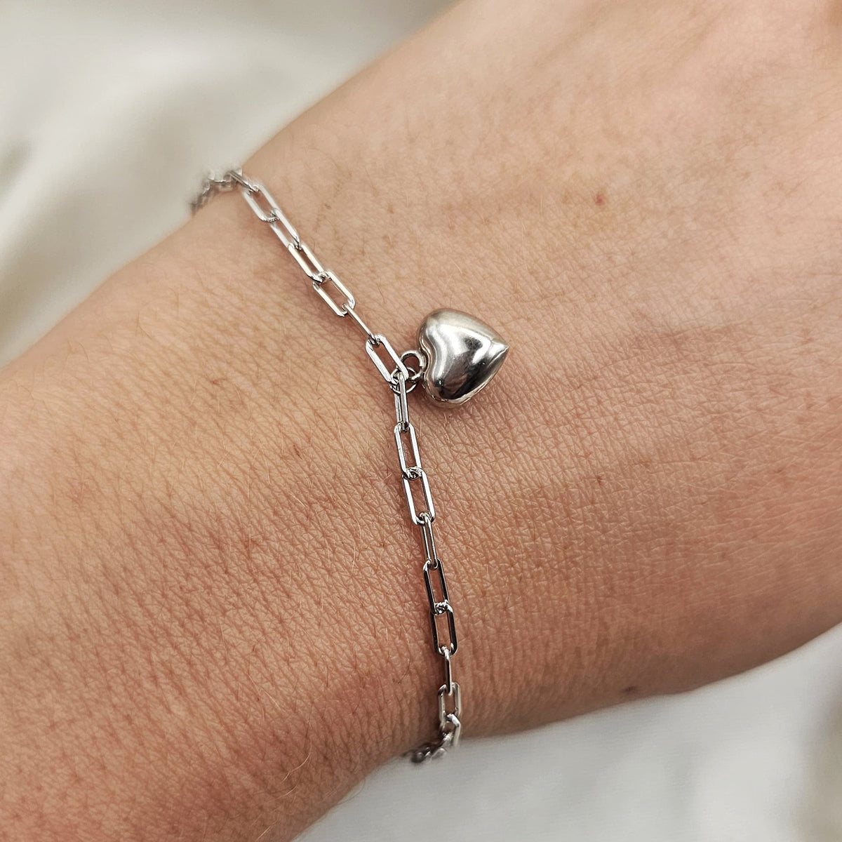 Paperclip Chain Heart Charm Bracelet