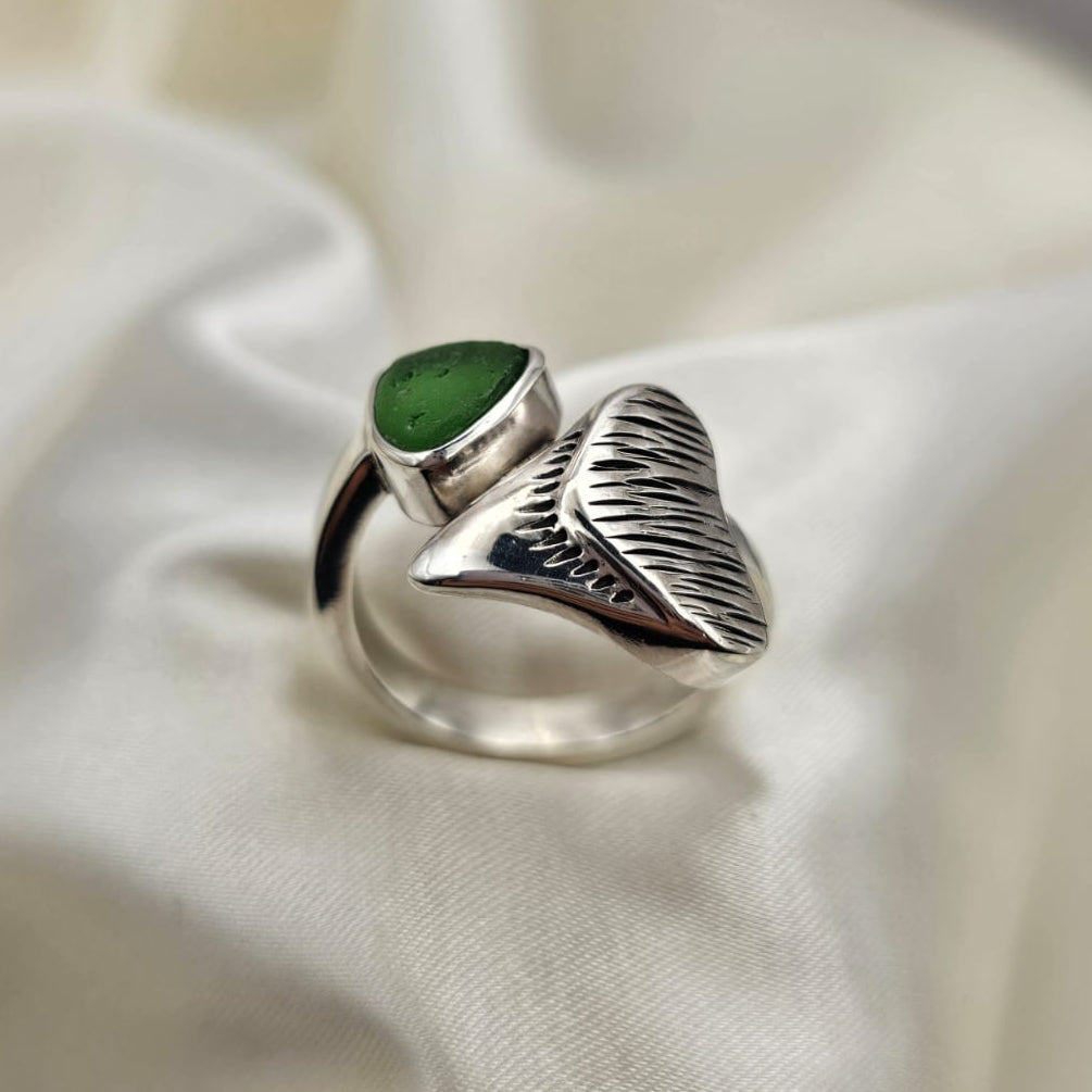 Shark Tooth & Sea Glass Ring image 0