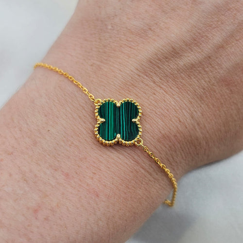 18ct Gold Plated Malachite Van Cleef–Style Clover Bracelet image 1