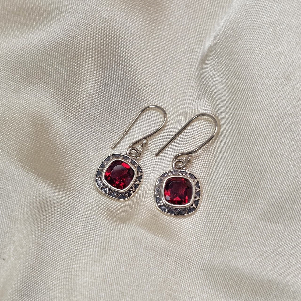Garnet Cushion-Cut Drop Earrings