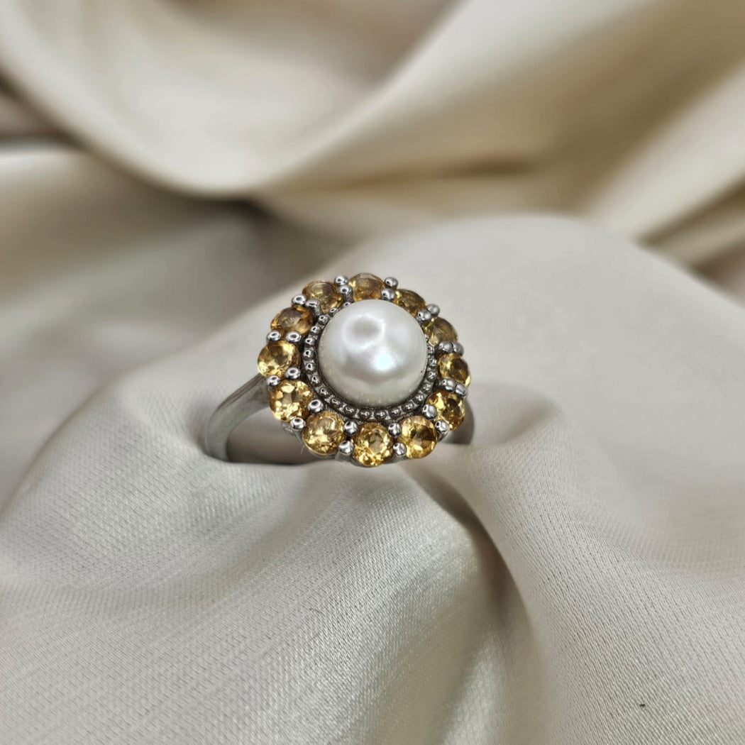 Pearl & Citrine Halo Ring image 2