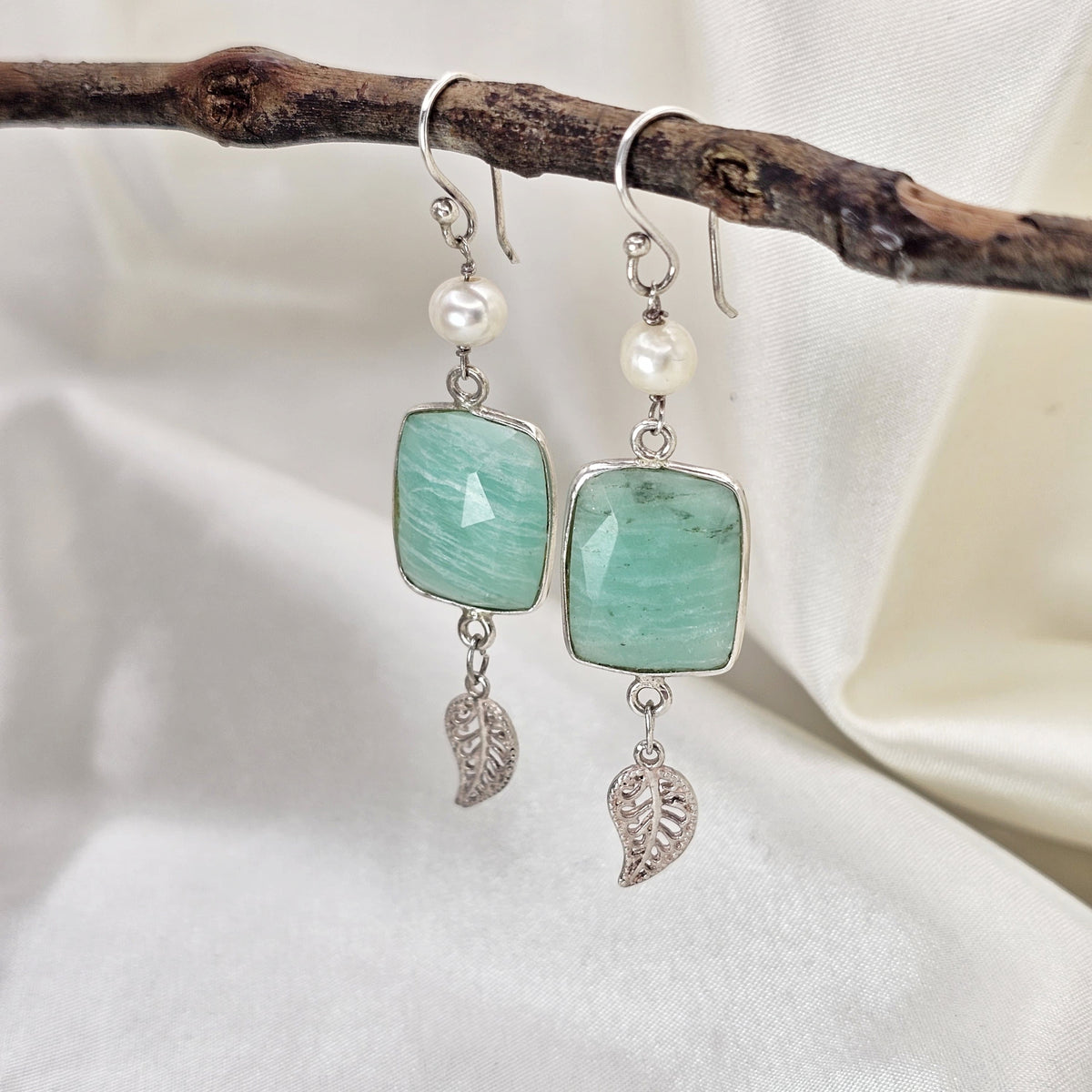 Amazonite & Pearl Drop Earrings