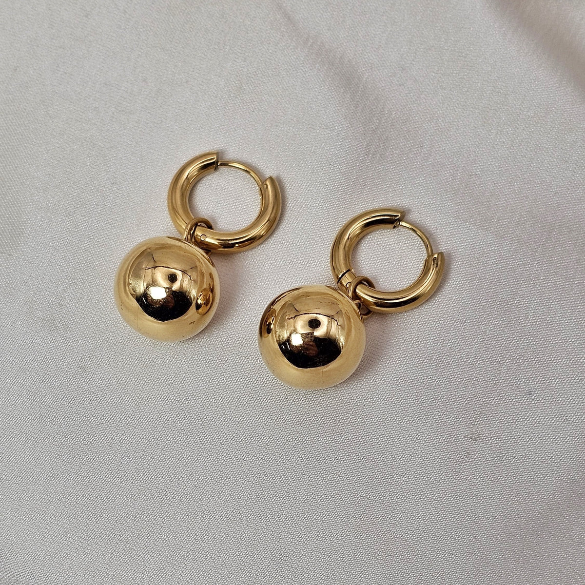 18k Gold Plated Stainless Steel Ball Drop Hoop Earrings