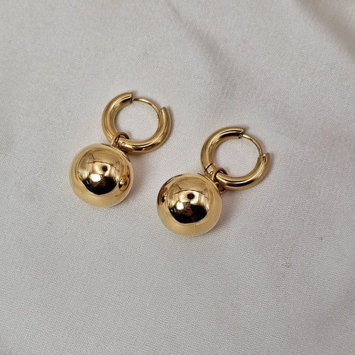 18k Gold Plated Stainless Steel Ball Drop Hoop Earrings