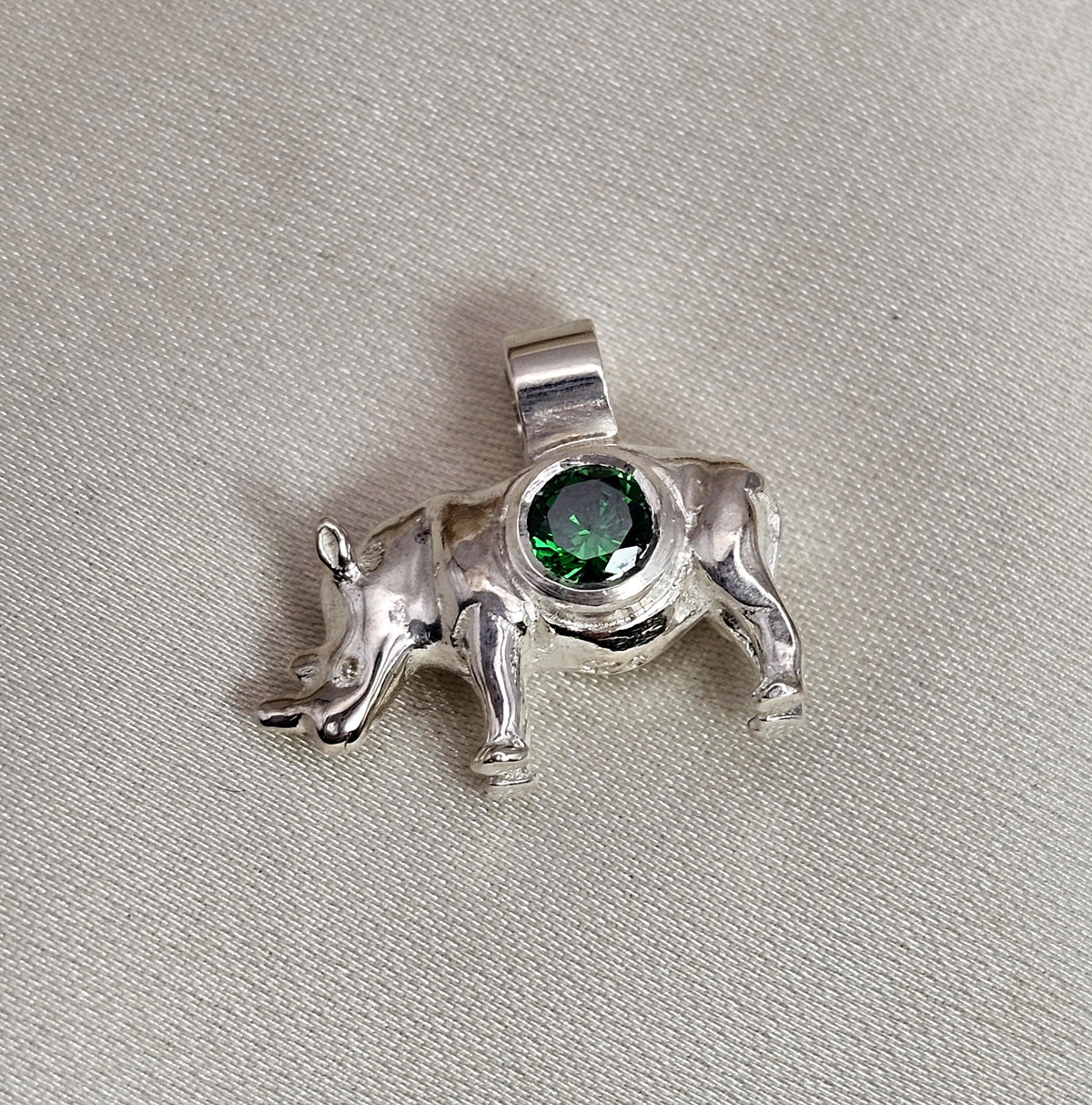 Solid Rhino Pendant with Gemstone image 10