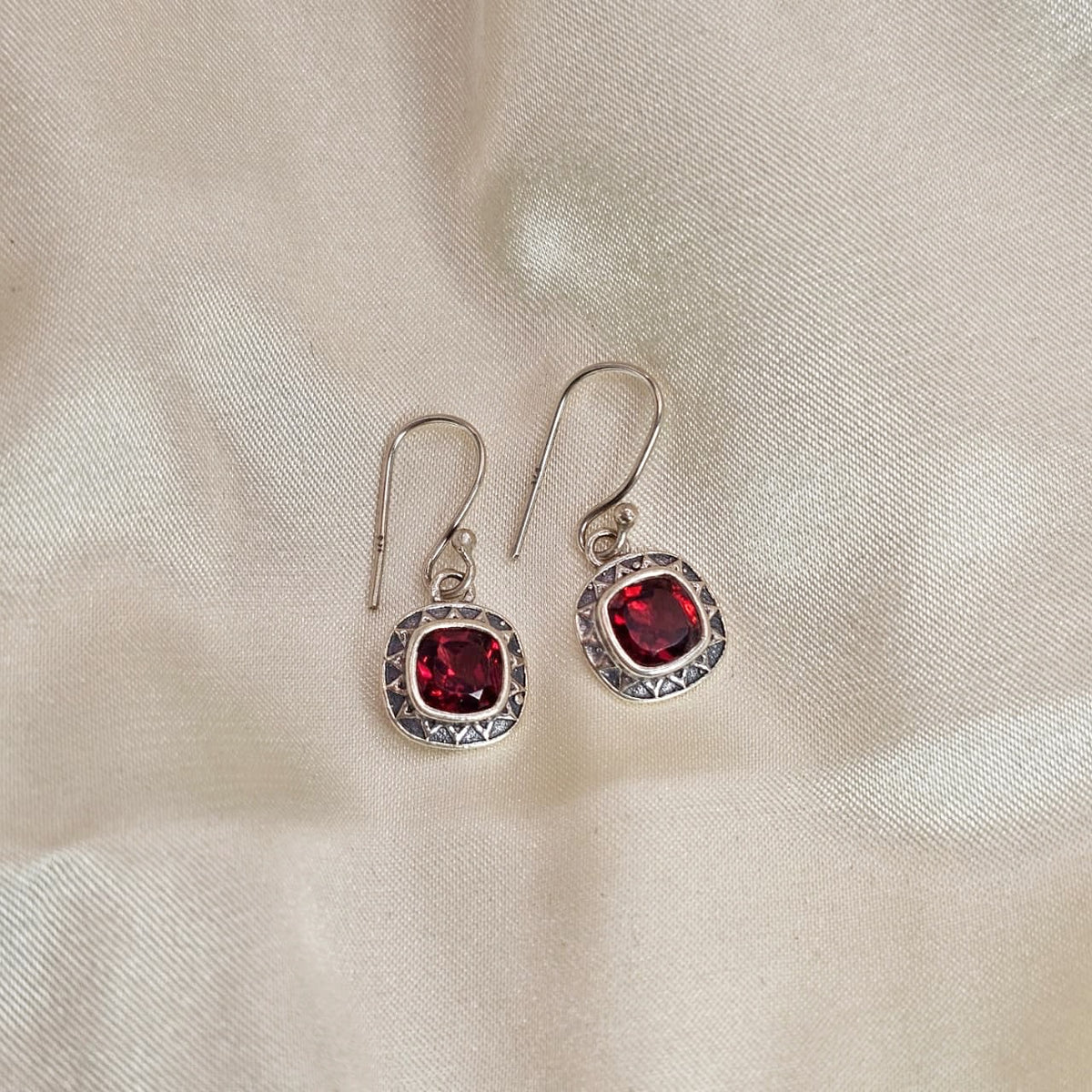 Garnet Cushion-Cut Drop Earrings