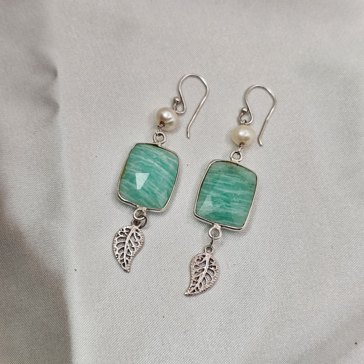 Amazonite & Pearl Drop Earrings