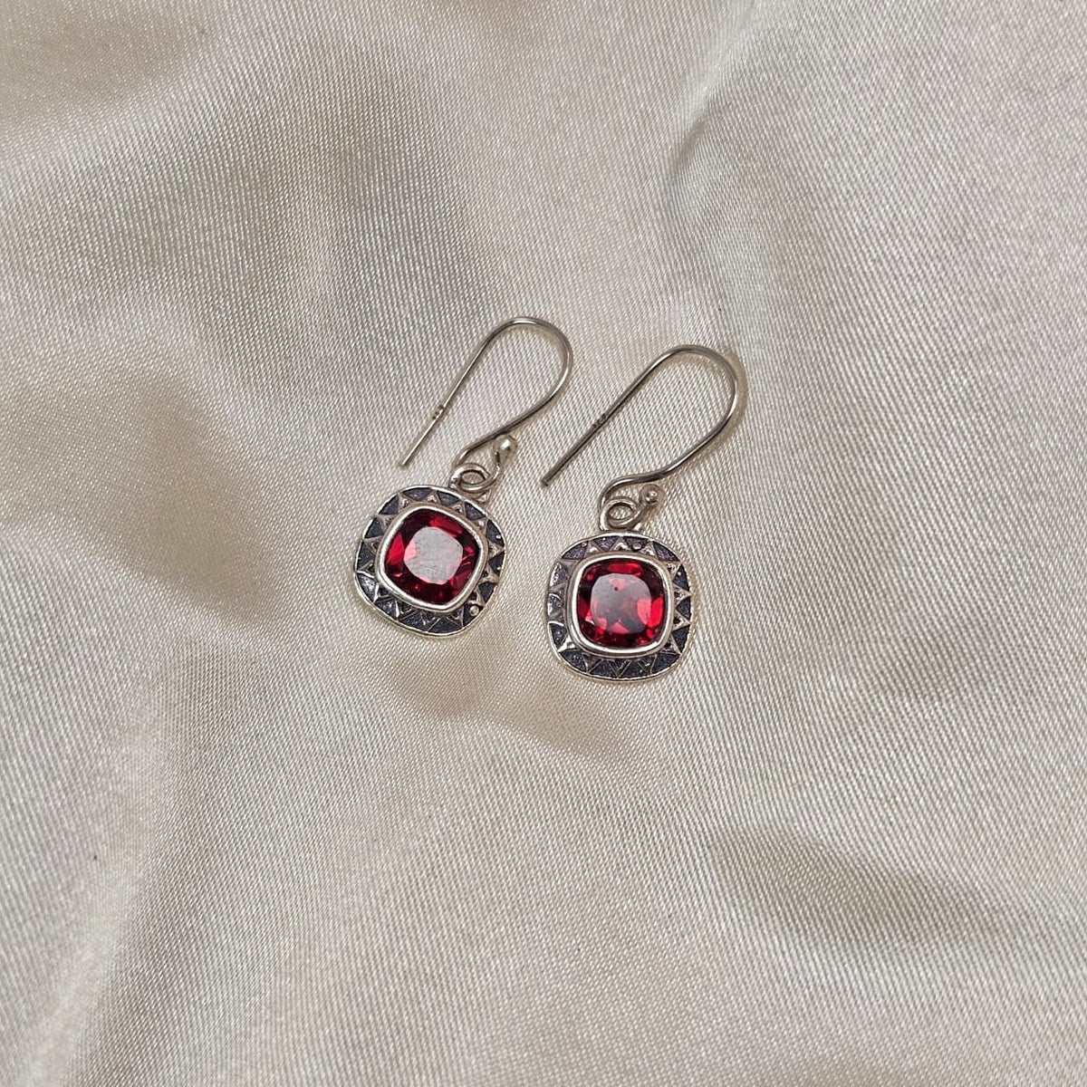 Garnet Cushion-Cut Drop Earrings
