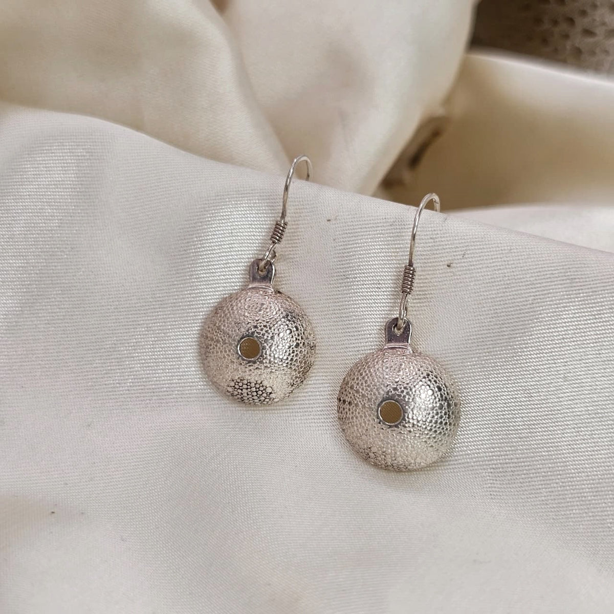 Textured Sea Urchin Shell Drop Earrings
