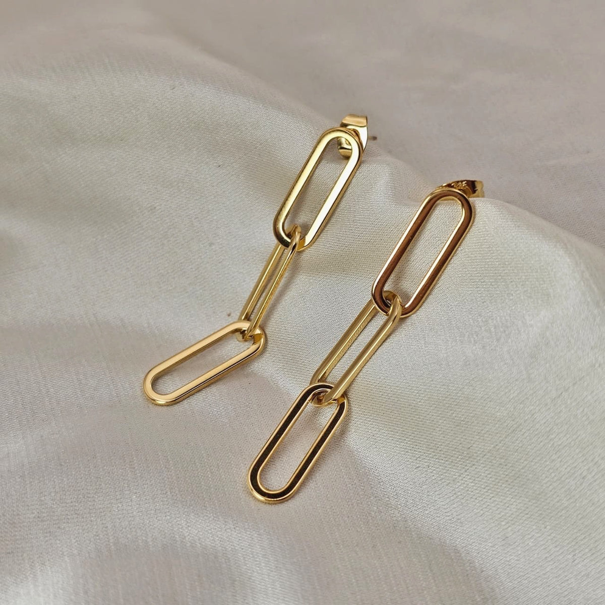 18k Gold Plated Stainless Steel Paperclip Link Drop Earrings
