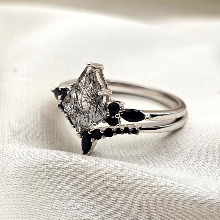 Rutilated Quartz & Black Spinel Ring Set image 5