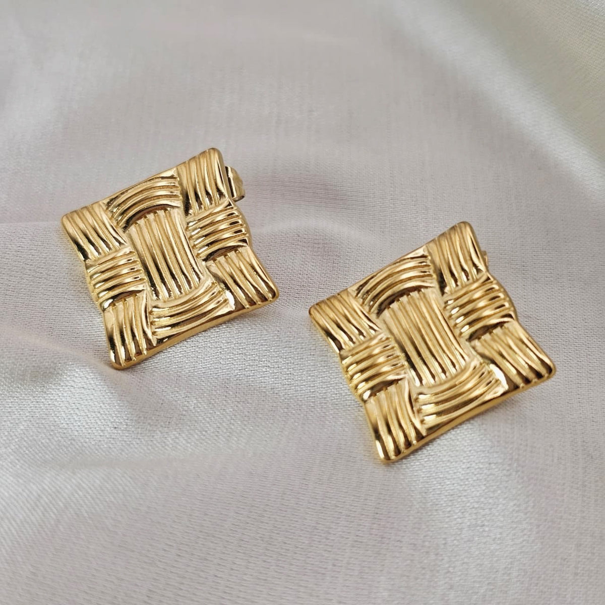 18k Gold Plated Stainless Steel Textured Square Earrings