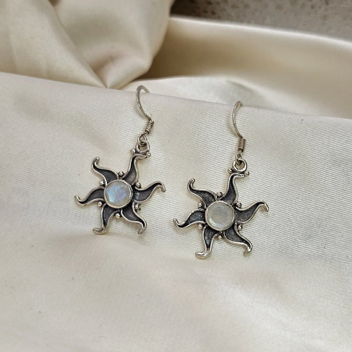 Moonstone Sunburst Drop Earrings
