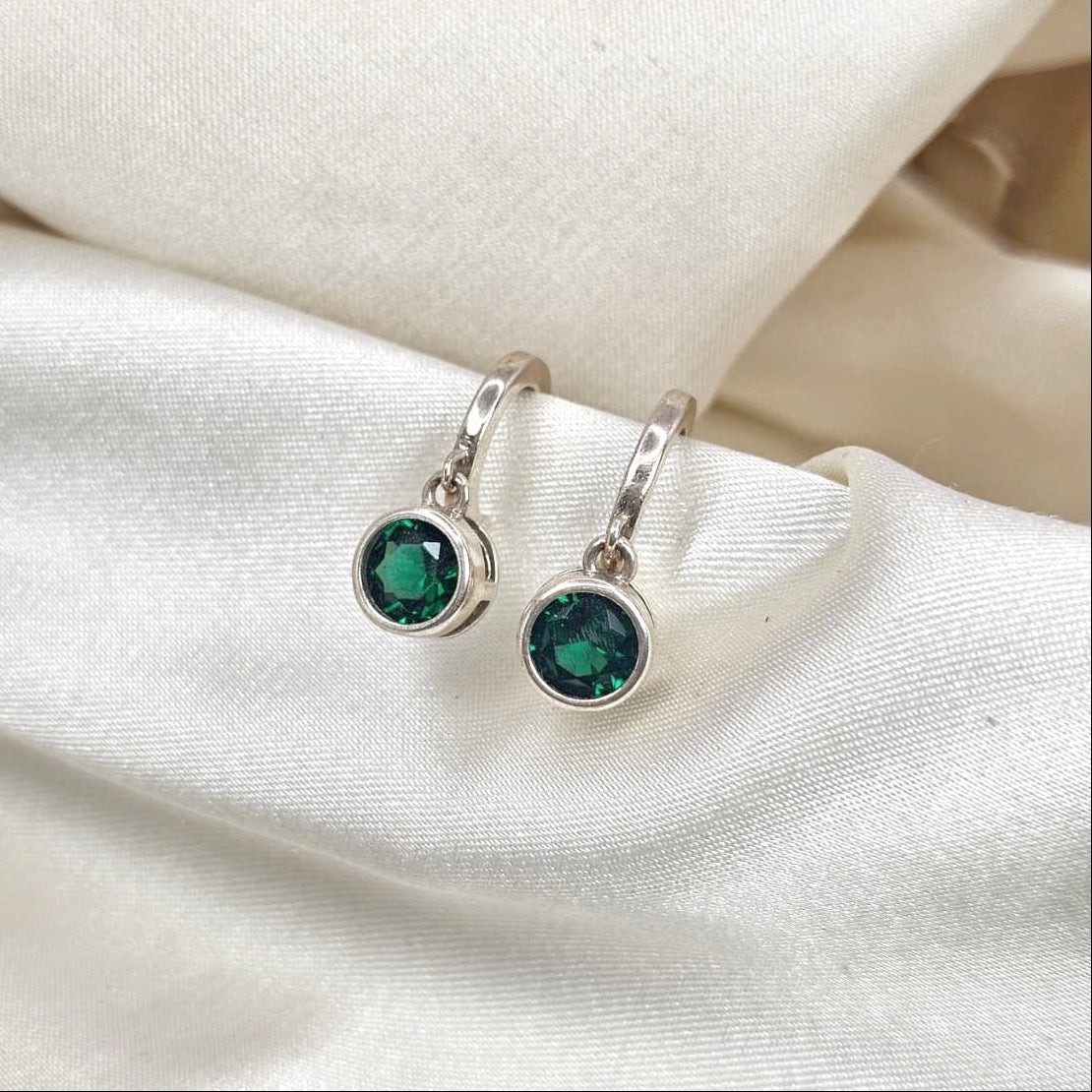 Emerald Green Cubic Zirconia Hoop Drop Earrings