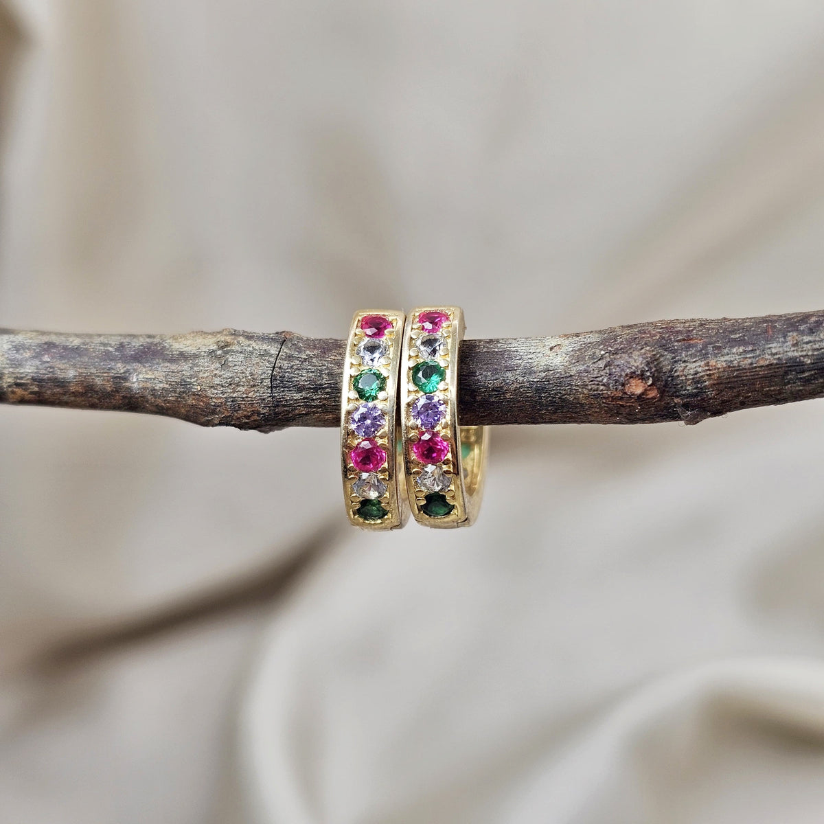 18k Gold Plated Cubic Zirconia Huggie Hoop Earrings