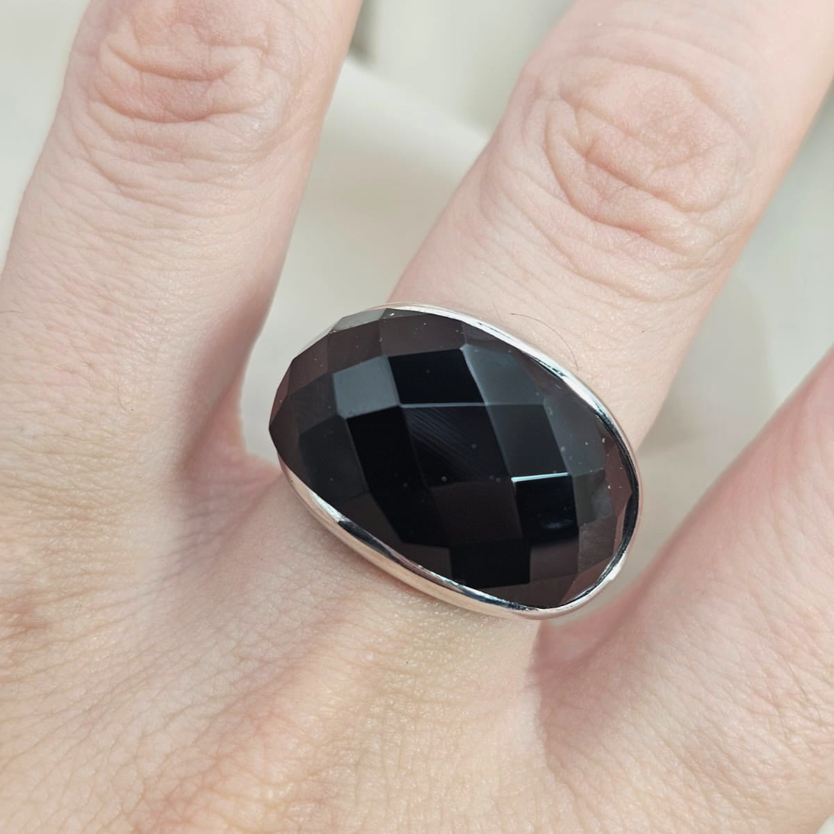 Faceted Black Onyx Dome Ring image 1