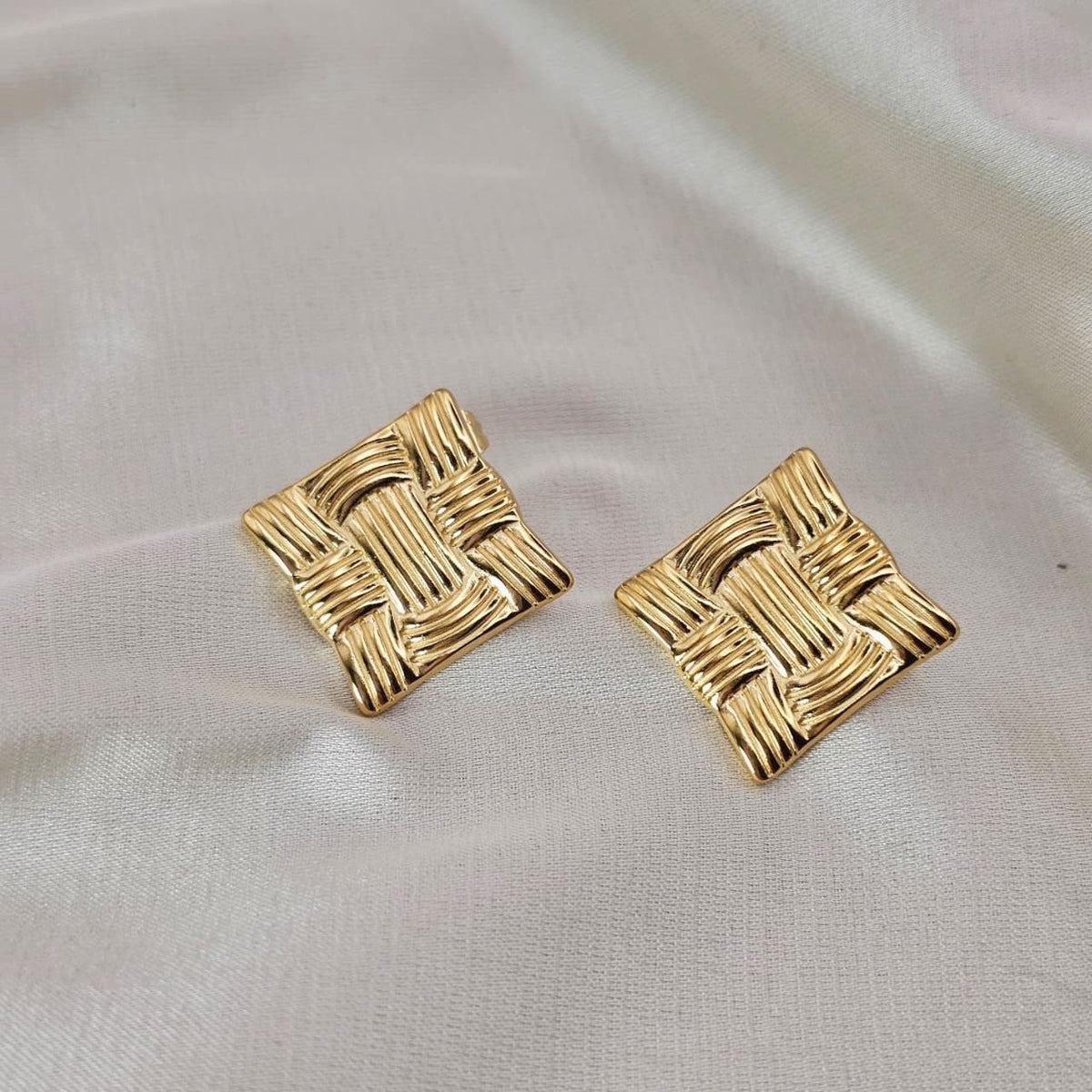 18k Gold Plated Stainless Steel Textured Square Earrings