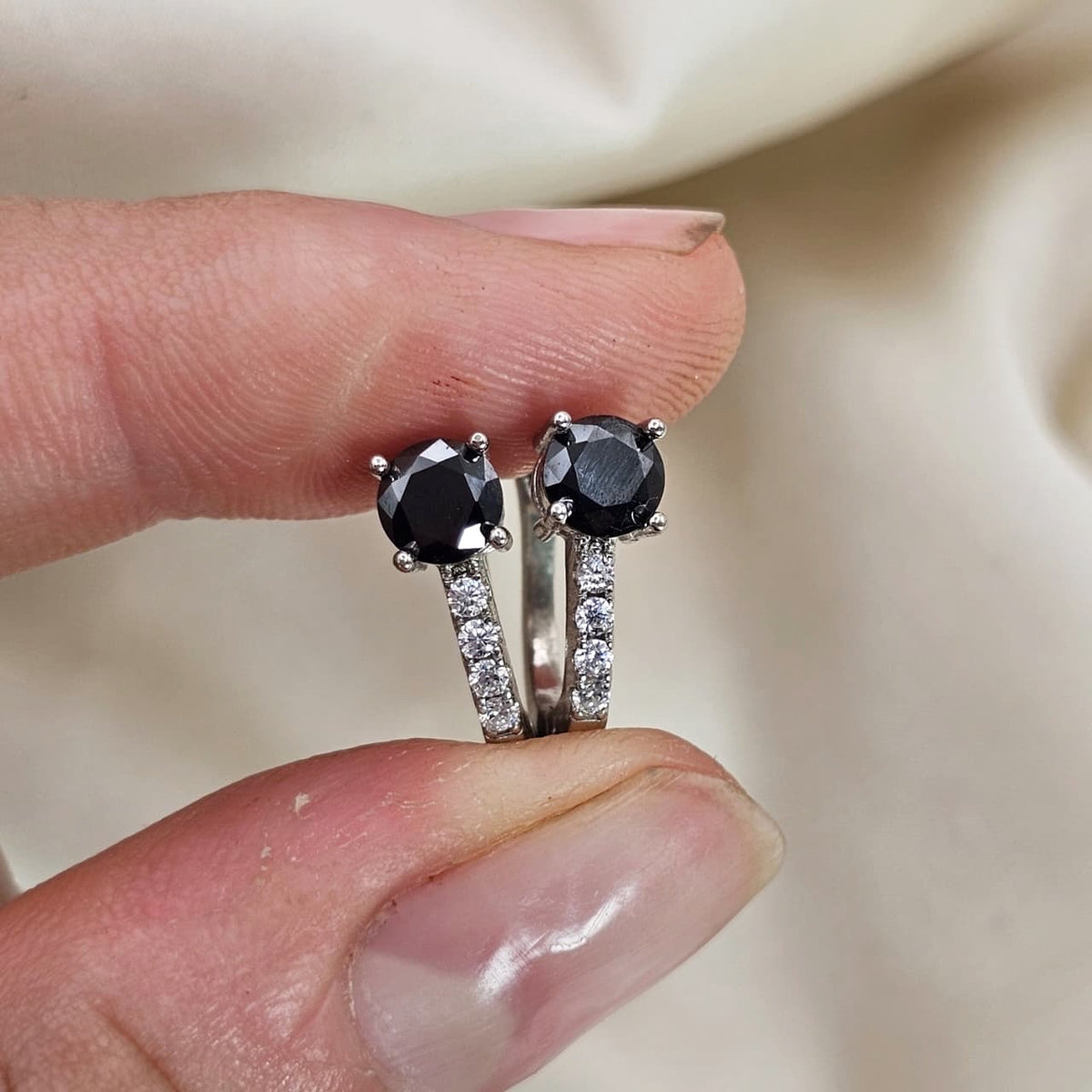 Black & White Moissanite Huggie Hoop Earrings