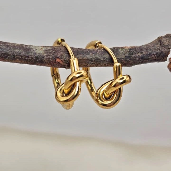 18k Gold Plated Stainless Steel Knot Hoop Earrings