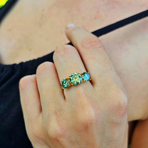 18ct Gold Plated Green Moissanite Trilogy Ring image 1