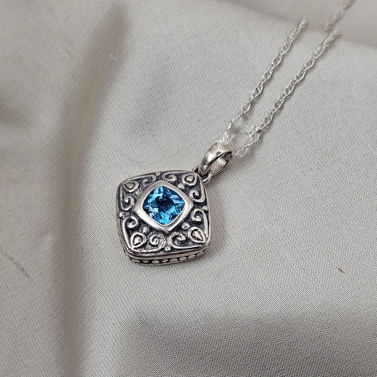 Blue Topaz Square Pendant