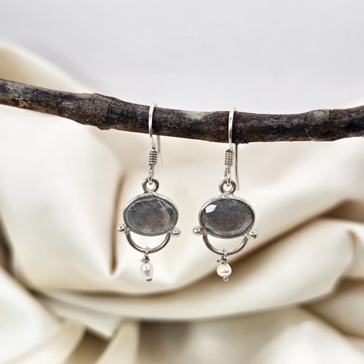 Labradorite & Freshwater Pearl Drop Earrings