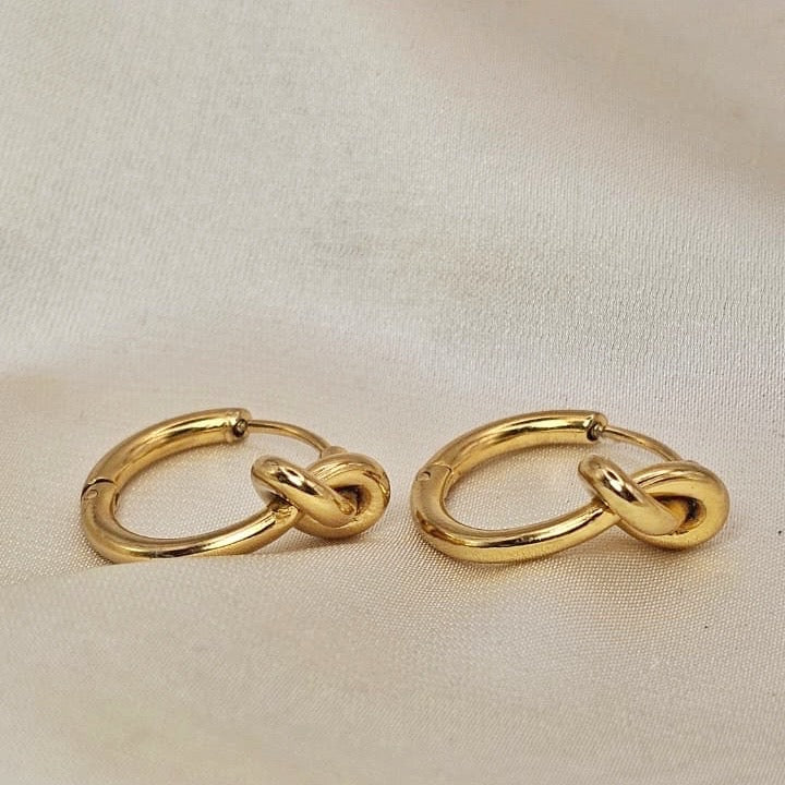 18k Gold Plated Stainless Steel Knot Hoop Earrings