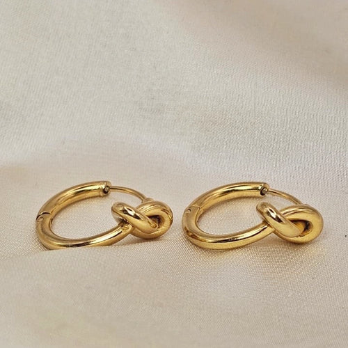 18k Gold Plated Stainless Steel Knot Hoop Earrings