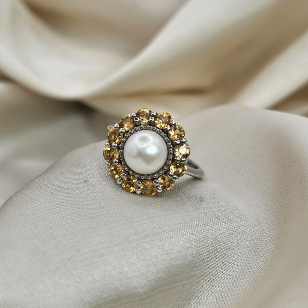 Pearl & Citrine Halo Ring image 3