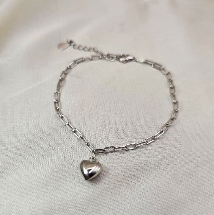 Paperclip Chain Heart Charm Bracelet