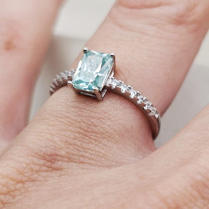 Light Blue Moissanite Ring