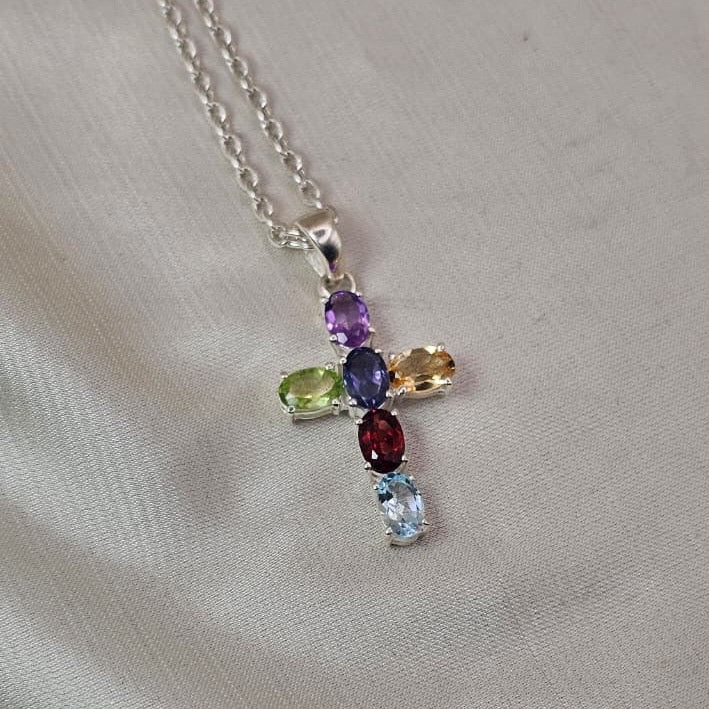 Multicoloured Cubic Zirconia Cross Pendant