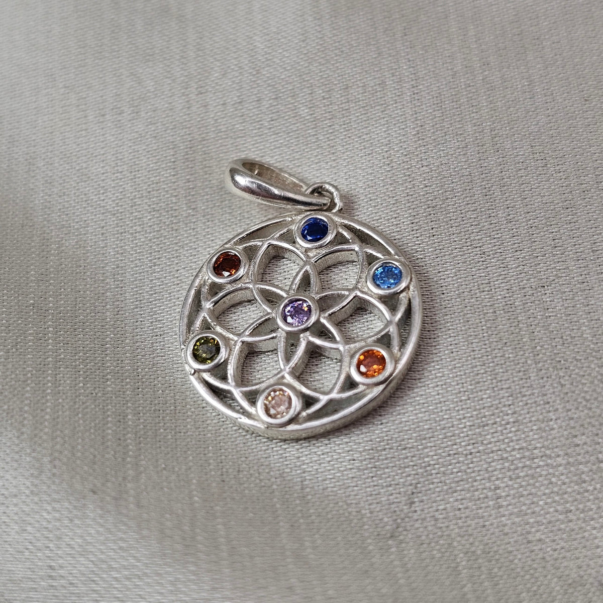 Multicolour Cubic Zirconia Mandala Pendant